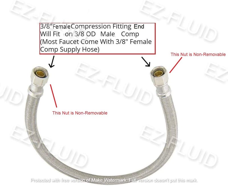 EZ-Fluid 12" x 3/8" Female Compression To 3/8 Inch Female Comp. Stainless Steel Braided Faucet Connector Line,Dishwasher Supply Line,Faucet Extension Supply Hose Connector Lines,Fits 3/8"Comp Male (1) - Image 2